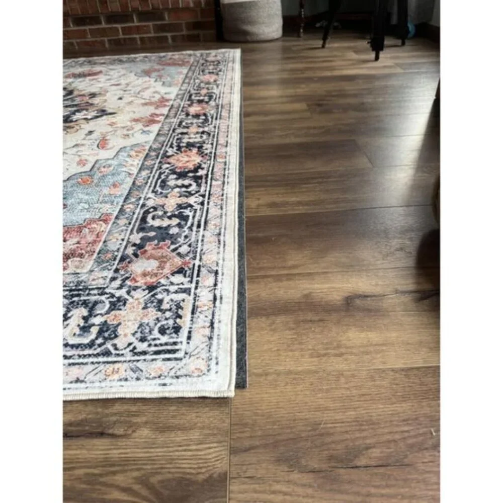 New 5x7 Washable Non-Slip Floral Vintage Rug Medallion Carpet - Beige Navy